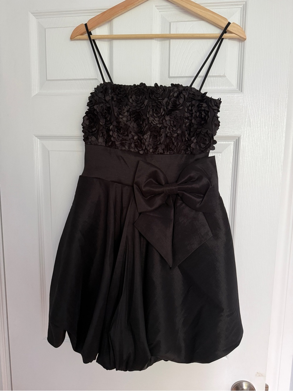 Grace Black Floral Appliqué Mini Dress with Statement Bow